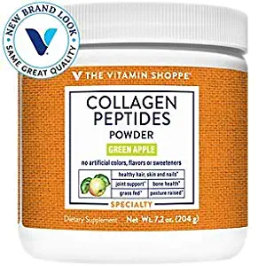 Collagen Peptides Powder Supports Hair, Skin Nails, Bones Joints Grass Fed Pasture Raised, Green Apple (30 Servings)