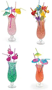4 Dozen Assorted Tropical Drinking Straws Luau Wedding Hawaiian Umbrella Flamingo Flower