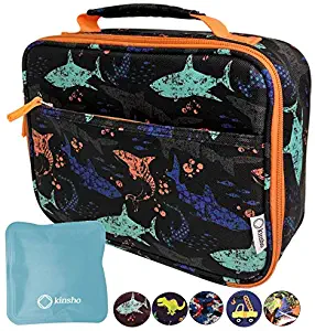 Shark Lunch Box with Ice Pack for Boys Toddlers Kids, Insulated Bag for Baby Boy Daycare Pre-School Kindergarten, Container Boxes for Small Kid Snacks Lunches, BPA Free, Black Blue Sharks