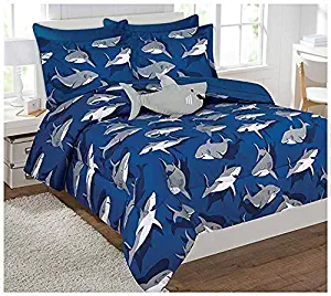Comforter Set for Boys Shark Light Blue Grey New (Twin)