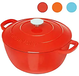 Greenvelly 4.5 Quart Enameled Cast Iron Dutch Oven Natural Non-Stick Slow Cook with Lid Stew-pans-Red