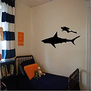 Diver and Shark Decal - Shark Decal - Kids Room Decal - Diver Decal