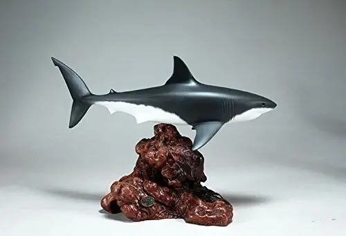 Great White Shark Sculpture by John Perry 15in Long Airbrushed on Burl Wood Decor