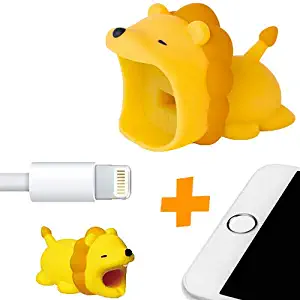 Animal Bite Cable Protector - Buddies Cord Chompers for iPhone Lightning Cable Charging Cords Cell Phone - Lion (2 Pack)