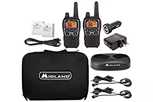 Midland - X-TALKER T77VP5, 36 Channel FRS Two-Way Radio - Up to 38 Mile Range Walkie Talkie, 121 Privacy Codes, NOAA Weather Scan + Alert (Includes a Carrying Case & Headsets) (Black/Silver)