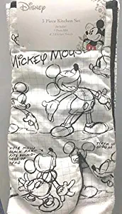 Disney Mickey Mouse Sketchbook Oven Mitt Pot Holder & Dish Towel 3 pc Kitchen Set - Black/White