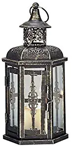 JHY DESIGN Decorative Lanterns-10inch High Vintage Style Hanging Lantern, Metal Candleholder for Indoor Outdoor, Events, Parities and Weddings(Black with Gold Brush)