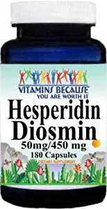Hesperidin Diosmin 180 Capsules 50mg/450mg - (Non-GMO, Gluten Free) Promotes Lymphatic Drainage & Supports Circulation - Made in USA - Vitamins Because