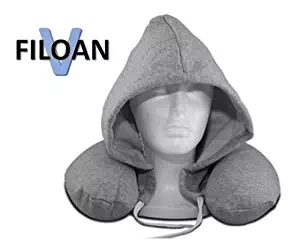 Filoan V Neck Pillow with Hoodie - ( U shaped Travel Hoodie Sleeping Support polystyrene foam microbeads stress pillow - Airplane Bus Car )