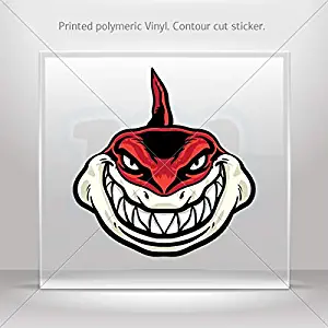 Decal Stickers Red Shark Attacks Motorbike Vehicle Weatherproof Garage (10 X 9.62 Inches)