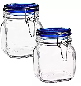 Bormioli Rocco Fido Square Jar with Blue Lid, 0.75 Liter (Pack of 2)