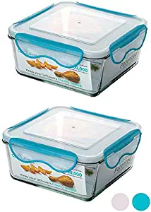 ClipFresh CFGL5108/2B Airtight Oven-Safe Glass Food Storage Containers with BPA-Free Locking Lids (Pack of 2), 11-Cup, Teal
