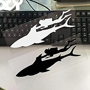 DECAL-STYLE - Diver and Shark Waterproof Car Sticker Motorcycle Stickers Decals Car Styling Car Reflective Type