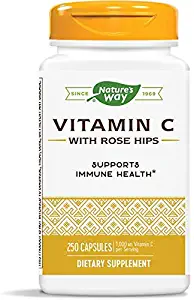 Nature's Way Vitamin C-500 with Rose Hips, 1000 mg per Serving, 250 Capsules, Pack of 2
