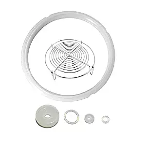 Power Pressure Cooker Sealing Ring Silicone Gasket For 5 & 6QT IP Model With 5 inch Steamer Rack,Set of 6 Pressure Cooker Accessories (Clear Seal ring +Steamer Rack)