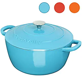 Greenvelly 4.5 Quart Enameled Cast Iron Dutch Oven Natural Non-Stick Slow Cook with Lid Stew-pans-Blue