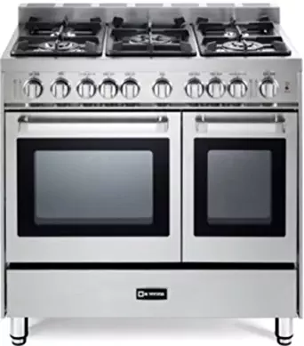 Verona VEFSGG365NDSS 36" Pro-Style Gas Range with 5 Sealed Burners 2 Turbo-Electric Convection Ovens Manual Clean Infrared Broiler Bell Timer and Storage Drawer in Stainless Steel