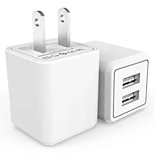 KerrKim Wall Charger, 2.4A 12W Dual Port Portable Universal USB Wall Charger for Apple iPhone,iPad, Samsung Galaxy, HTC Nexus Moto BlackBerry, Bluetooth Speaker Headset & Power Bank, White (2-Pack)