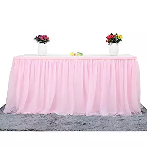 Suppromo 6ft Pink Tulle Table Skirt for Rectangle or Round Tables Tutu Table Skirt Tableware for Party,Wedding,Birthday Party&Home Decoration,Table Skirting (L6(ft) H 30in, Pink)