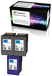 OCProducts Refilled Ink Cartridge Replacement for HP 56 and HP 57 for PSC 1315 PSC 2410 PSC 1110 PSC 2175 Officejet 6110 Deskjet 450 PhotoSmart 7150 7260 Printers (2 Black 1 Color)