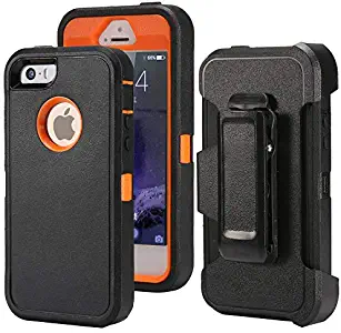 Defense Case for iPhone 5 5S / iPhone SE,[Impact Screen Protector][Heavy Duty][Drop Protection] Tough Rugged TPU Hybrid Hard Shell Case for iPhone SE 5S Black + Orange