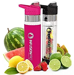 Infusion Pro Premium Fruit Infused Water Bottle (2 Pack or 1 Pack) Insulating Sleeves and Flavored Water Recipe eBook Included, Bottom Infuser Style with Flip Top Lid - 24 oz BPA Free Tritan Plastic