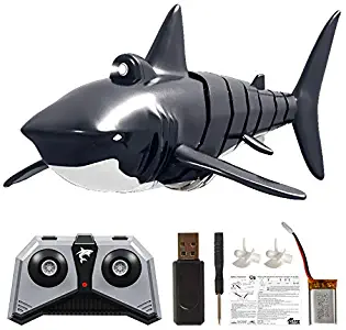 CC-cooL Mini Remote Control Boat, RC Cute Shark Swim in Water 2.4G Simulation Remote Control Shark Boat Toy Pool Bathroom 4 Channels Free Swimming Waterproof Protection(Shark Boat)