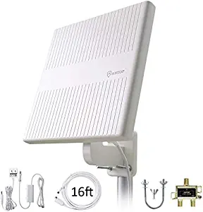 【2020 Newest】 Omnidirectional TV Antenna,Support 4K 1080P UHF/VHF Freeview HDTV Channels with 2-Way Signal Splitter & Amplifier to Enhance UHF for Home/RV/Attic/Marine with 16ft Coax Cable