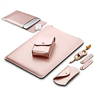 LAPOND 4 in 1 Bundle 13 Inch Laptop Sleeve Case for MacBook Air and MacBook Pro 13.3 Inches (4 in 1 Bundle, Rose Gold/Pink)