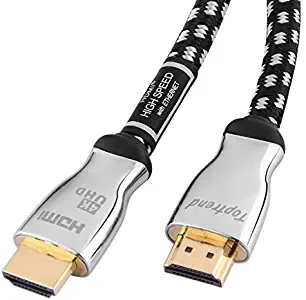 4K HDMI Cable 12ft-HDMI 2.0 Cord Supports 1080p, 3D, 2160p, 4K UHD, HDR, Ethernet and Audio Return-CL3 for in-Wall Installation -28AWG Braided for HDTV, Xbox, Blue-ray Player, PS3, PS4, PC