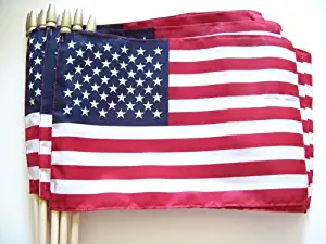 WINDSTRONG Lot of -12-8x12 Inch US American Hand Held Stick Flags Sewn Edges with Spear Tip Double Sided Made in USA