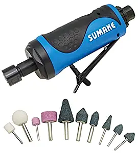 1/4" Air Die Grinder Tool, High Power Motor 0.5 HP, 22,00 RPM, (Sumake Tool ST-DG1002L) comes with a 10 Piece accessories Grinder Stone Set (GS-10C)