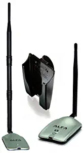 2000mW 2W 802.11 G/N High-Gain USB Wireless Long-Rang WiFi Network Adapter with Original Alfa Screw On Swivel 9dBi Rubber Antenna and Suction Cup Window Mount Dock