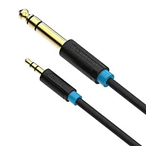 6.6FT 24K 15U Gold Plated VENTION 3.5mm 1/8" Male to 6.35mm 1/4" Male TRS Stereo Audio Cable with PVC Infection Molding Shell Design for iPhone, iPod, Laptop,Power Amplifier,Microphone and Guitar