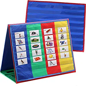 Really Good Stuff Desktop Pocket Charts and Stand, 18” by 10⅜” by 14” – Includes Two Pocket Charts that Adhere to Foldable Stand – Pockets in Stand Hold Flash Cards and More – Easy to Store, Transport