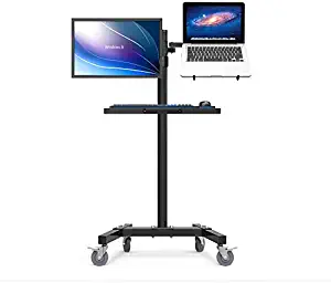 Dual Mount Monitor Holder + Laptop Holder PS Stand Trolley Sit-Stand Work Station Floor Stand Moving Cart