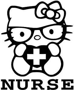 Hello Kitty Caring Nurse - Vinyl 5" Tall (Color: Black) Decal Laptop Tablet Skateboard car Windows Stickers