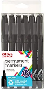 Office Depot Brand 100% Recycled Permanent Markers, Fine Point, Black, Pack of 12