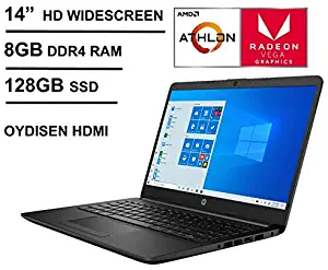 2020 Newest HP 14 inch HD Laptop for Business and Student, AMD Athlon Silver 3050U (Beat i5-7200U), 8GB DDR4 RAM, 128GB SSD, 720P Webcam, 802.11ac WiFi, Bluetooth, Windows 10, Oydisen HDMI Cable