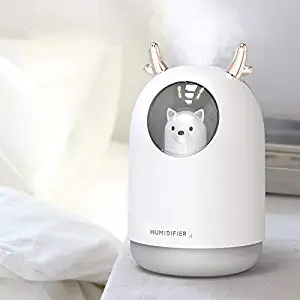 HOPEME USB Cool Mist Humidifier, 300ml Mini Portable Humidifier with 7 Color LED Night Light, Adjustable Mist Mode and Auto Shut-Off, Quiet Operation for Kid, Child (White Color)