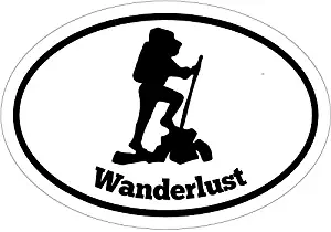 WickedGoodz Oval Wanderlust Vinyl Decal - Hiking Bumper Sticker - Perfect for Windows Cars Tumblers Laptops Lockers