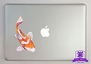Overly Attached Decals Orange and White Watercolor Koi Fish Vinyl Decal Sized to Fit A 13" Laptop - Full Color