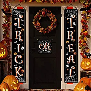 Halloween Decoration Sign Banner Trick or Treat,Halloween Outdoor Signs for Home Garden Office Porch Front Door Hanging Decor (3pc Black)