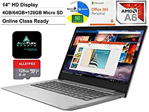 2020 Lenovo IdeaPad 14 Inch Laptop for Student Online Class AMD A6-9220e, 4GB RAM, 64GB eMMC+128GB Micro SD Card, WiFi, Webcam, HDMI Windows 10 S (1 Year Office 365 Included) +AlleFlex Mouspad