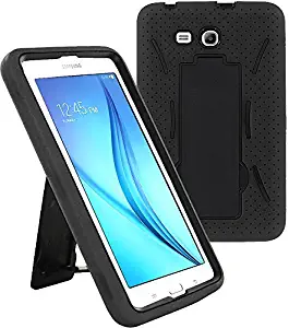 Galaxy Tab E 7.0 Lite Case SM-T113, KIQ Shockproof Heavy Duty Case, Kickstand, Screen Protector Cover, for Samsung Galaxy Tab E 7.0" / Tab 3 Lite 7-inch T110/T113/T116/T111 (Hybrid Black/Black)