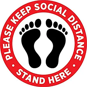 Pro-Graphx Social Distancing Floor Decal Sticker - Stop 6 Feet Apart Stand Please Wait Here Sign Safety Distance for Grocery Stores, Dr. Offices, Hospitals - 20 Inch Round - 1 Pack