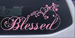 Blessed With Swirls Hearts Christian Car Window Wall Laptop Decal Sticker -- Pink 5in X 10.7in