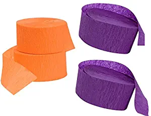 Purple and Orange Crepe Paper Streamers (2 Rolls Each), Made in USA