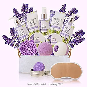 Spa Gift Baskets for Women Lavender Bath and Body At Home Spa Kit Mothers Day Spa Gifts Ideas - Luxury 13pcs with Bath Bombs, Shampoo Bar, Eye Mask, Shower Gel, Bubble Bath, Salts, Body Scrub Lotion