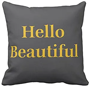 Kissenday 18X18 Inch Hello Beautiful Quote Cotton Polyester Decorative Home Decor Sofa Couch Desk Chair Bedroom Car Humorous Funny Cute Daughter Granddaughter Saying Gift Square Throw Pillow Case
